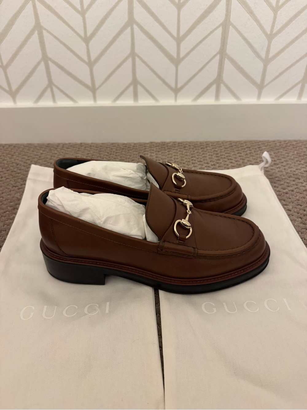 Gucci Brown Leather Horsebit Slip-On Loafers